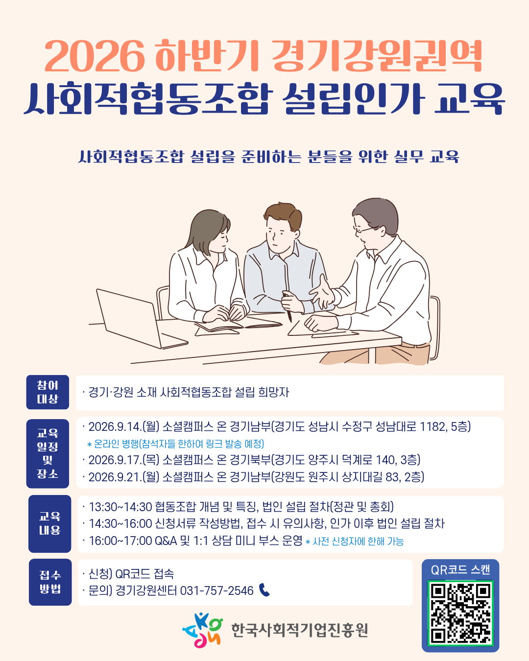 '[경기강원센터] 2026년 하반기 사회적협동조합 설립인가교육(9.14.(월), 9.17.(목), 9.21.(월))' 이미지 1 / 1